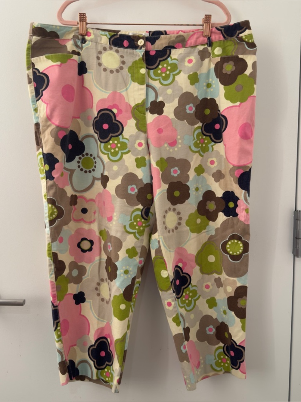 Vintage Y2K Talbots Floral Pants Stretch Size 20W Plus Groovy Pastel Earth Tone